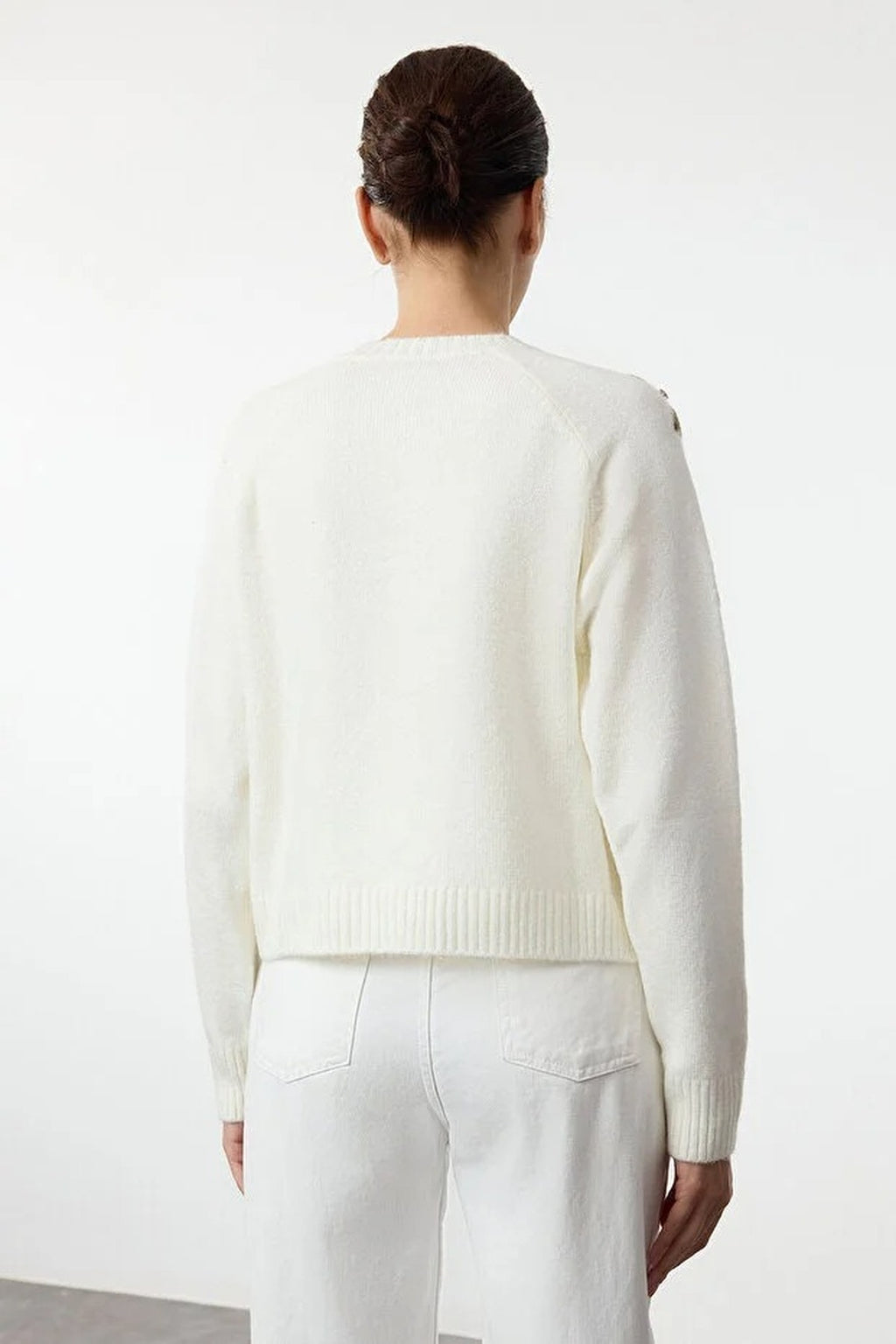 Chrismas Themed Soft-Textured Knit Cardigan with Stone and Button Details