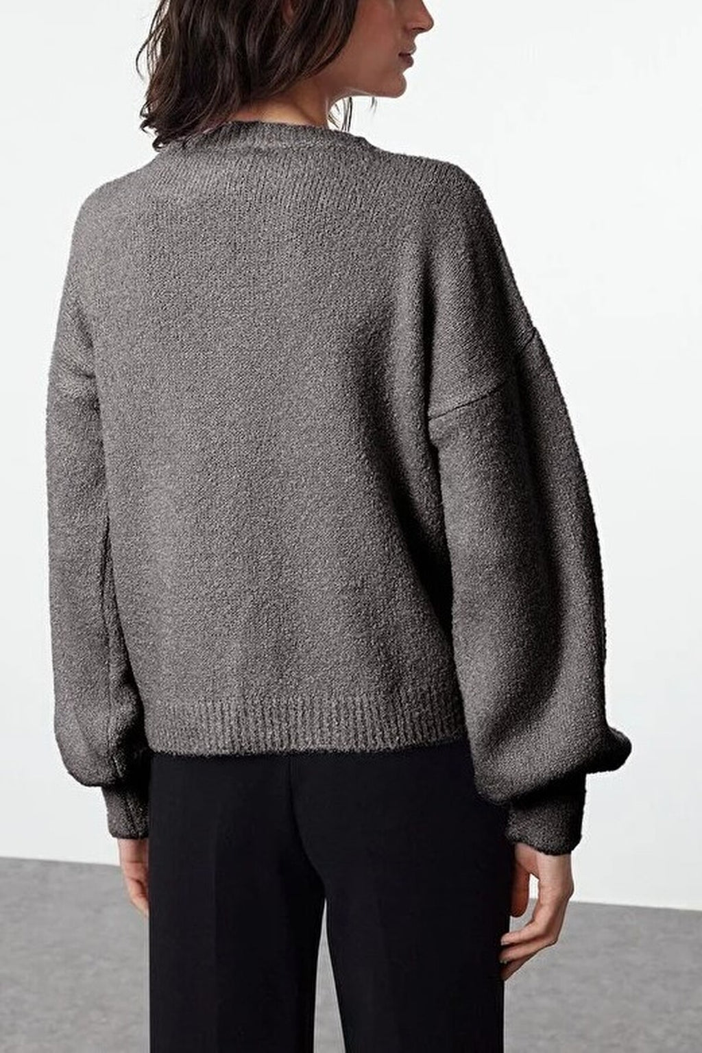 Soft-Textured Knit Cardigan with Button Detail and Balloon Sleeves