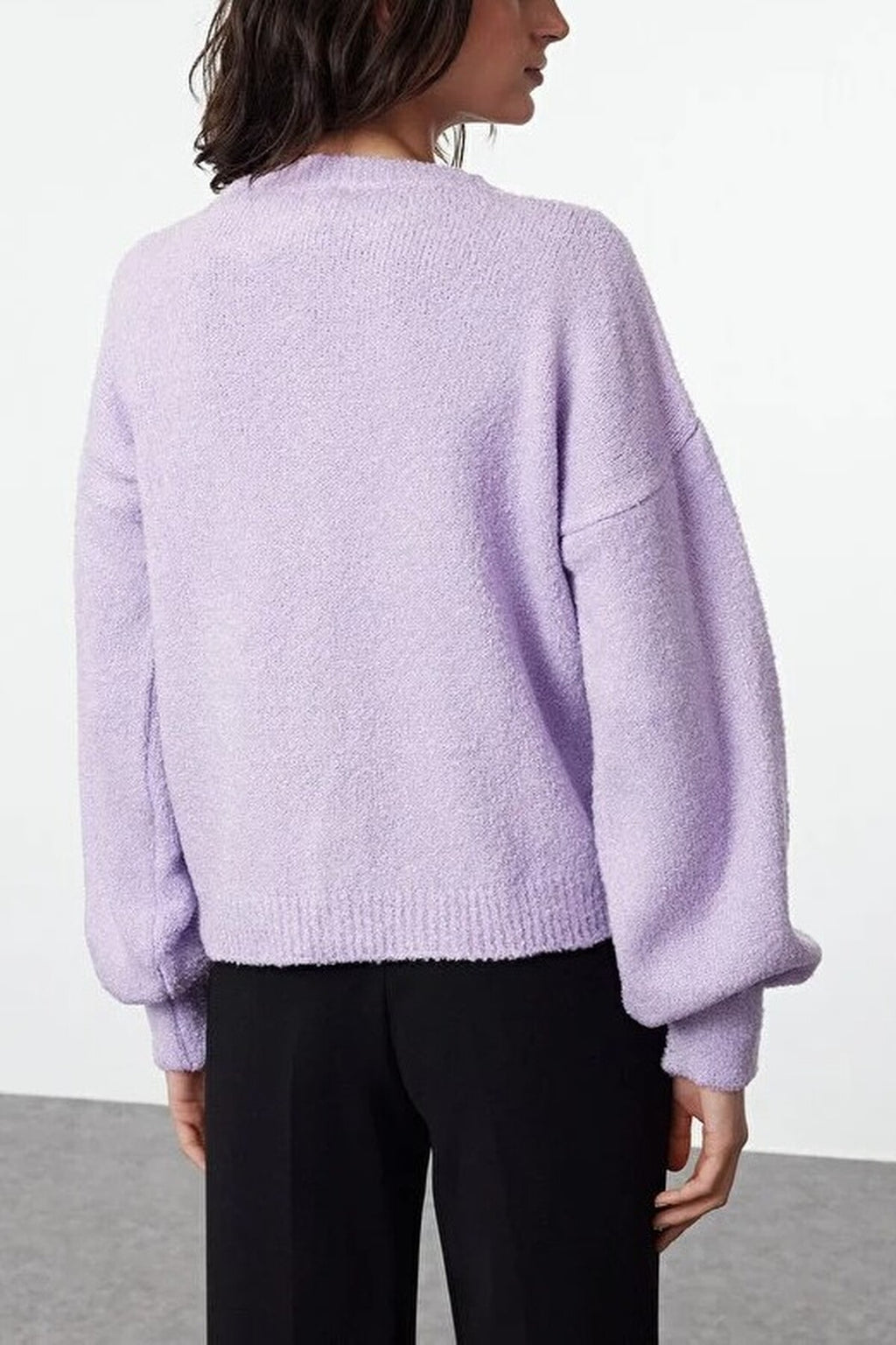 Soft-Textured Knit Cardigan with Button Detail and Balloon Sleeves