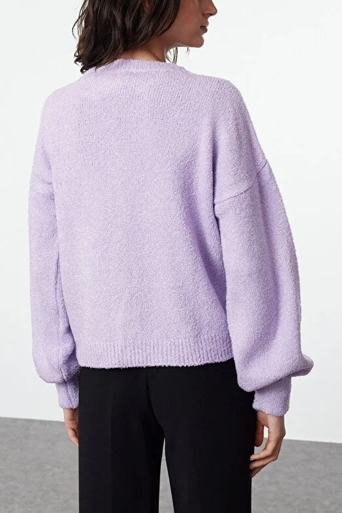 Soft-Textured Knit Cardigan with Button Detail and Balloon Sleeves