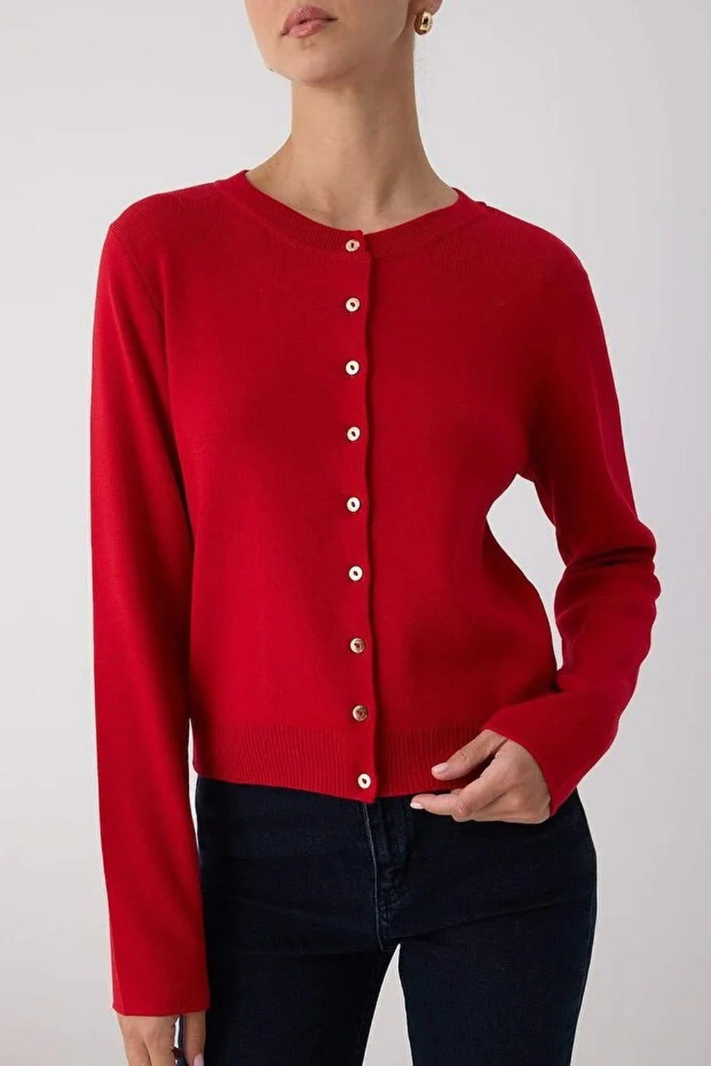 Basic Knit Cardigan with Button Details