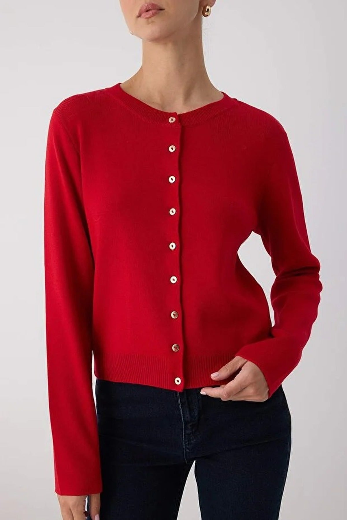 Basic Knit Cardigan with Button Details