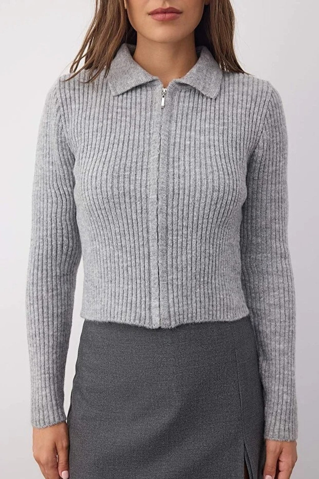 Soft Textured Knit Cardigan with Zipper Detail