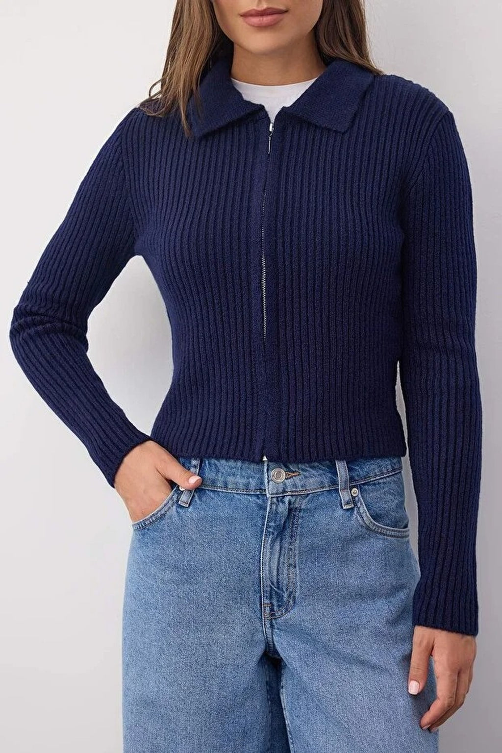 Soft Textured Knit Cardigan with Zipper Detail