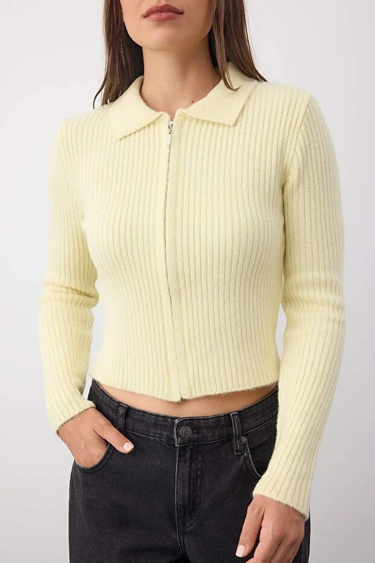 Soft Textured Knit Cardigan with Zipper Detail