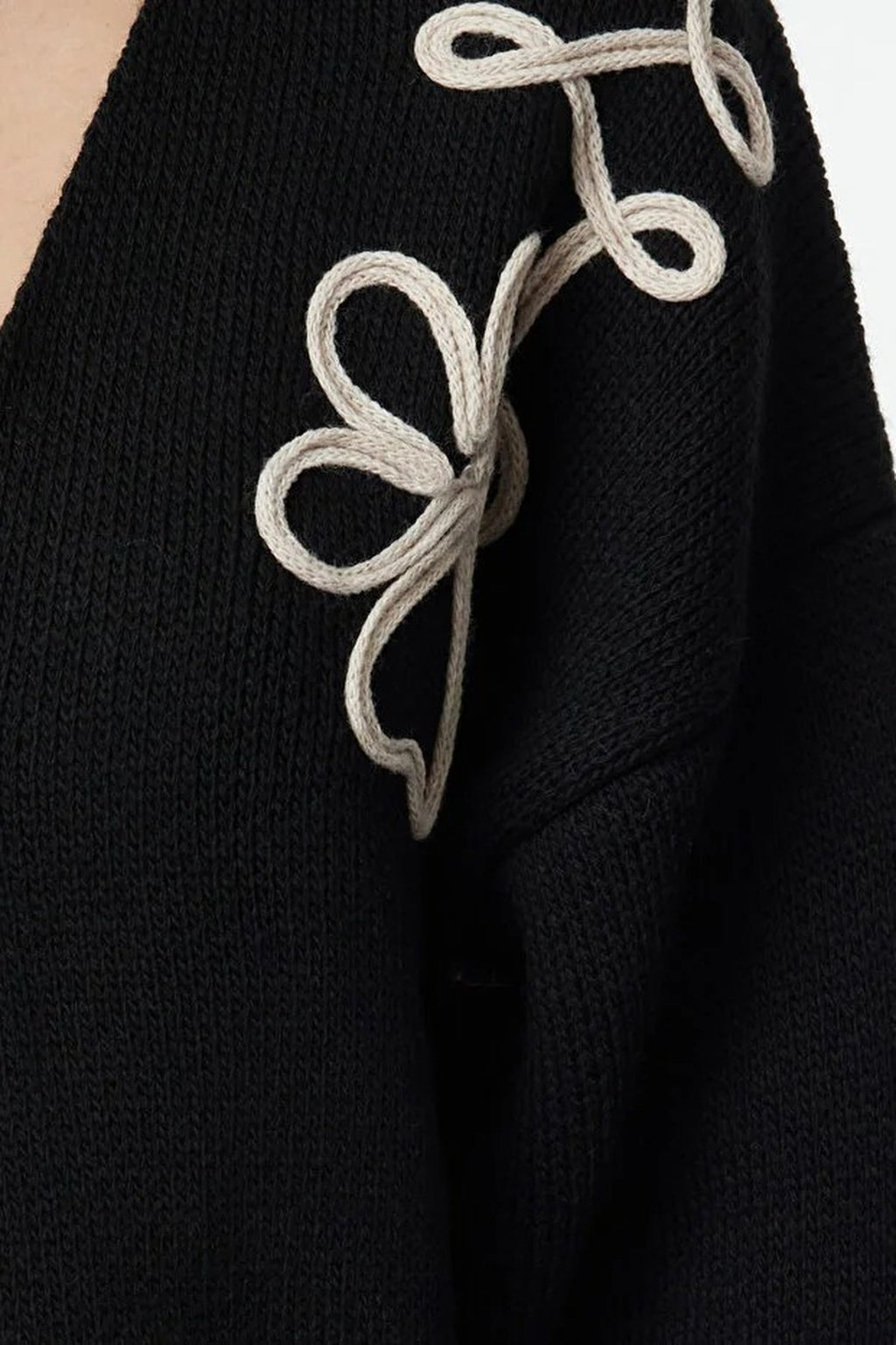 V-Neck Knit Cardigan with Embroidery Details