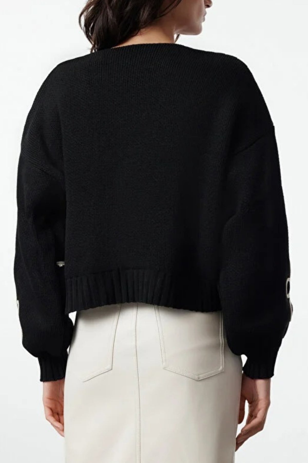 V-Neck Knit Cardigan with Embroidery Details