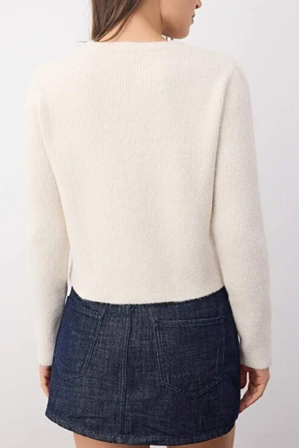 Crop Soft-Textured V Neck Knit Cardigan with Button Detail