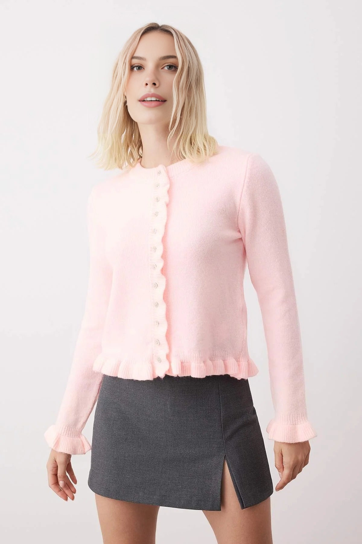 Soft Textured Knit Cardigan with Button Details