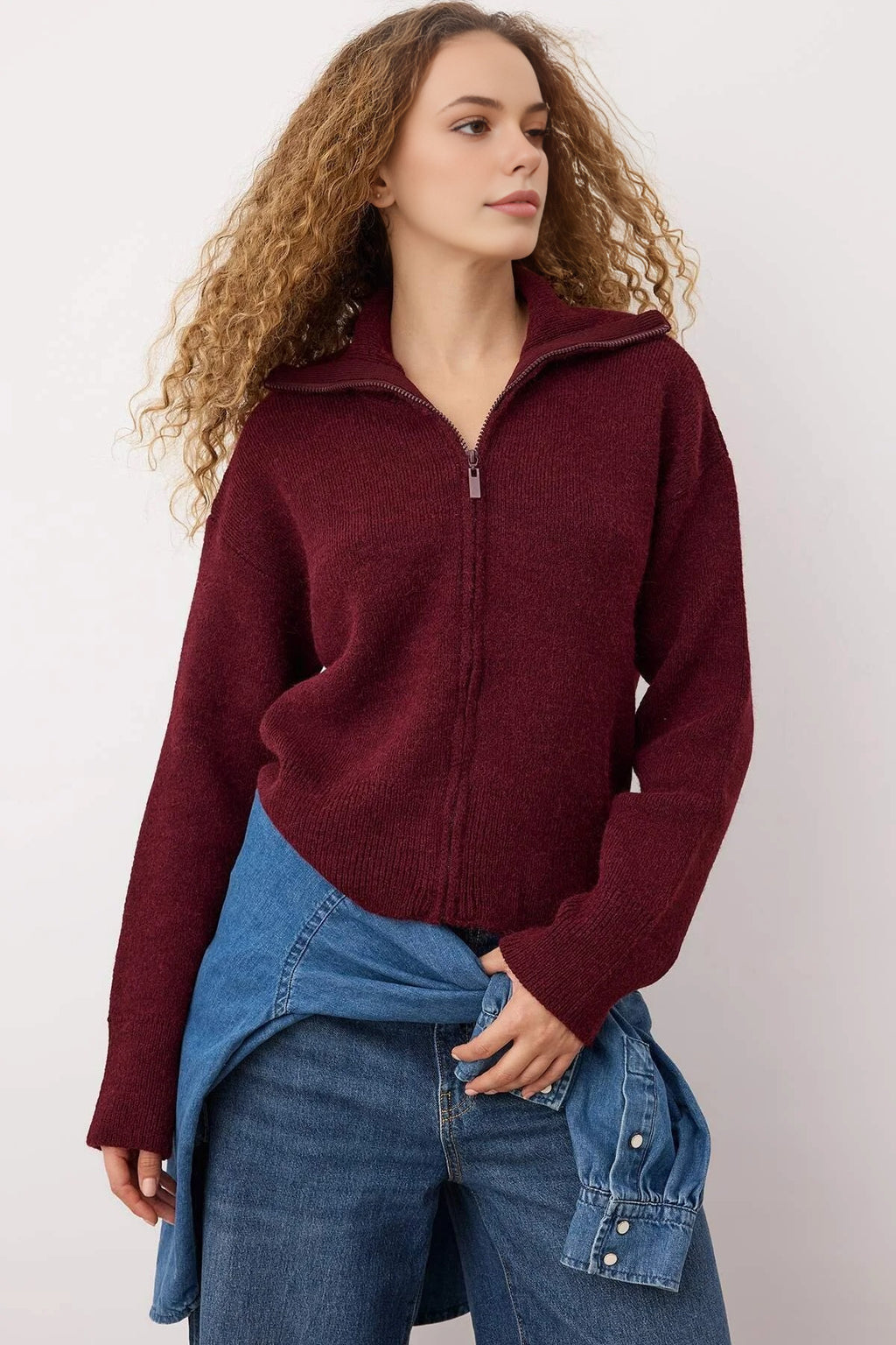 Soft Textured Oversize Knit Cardigan with Zipper