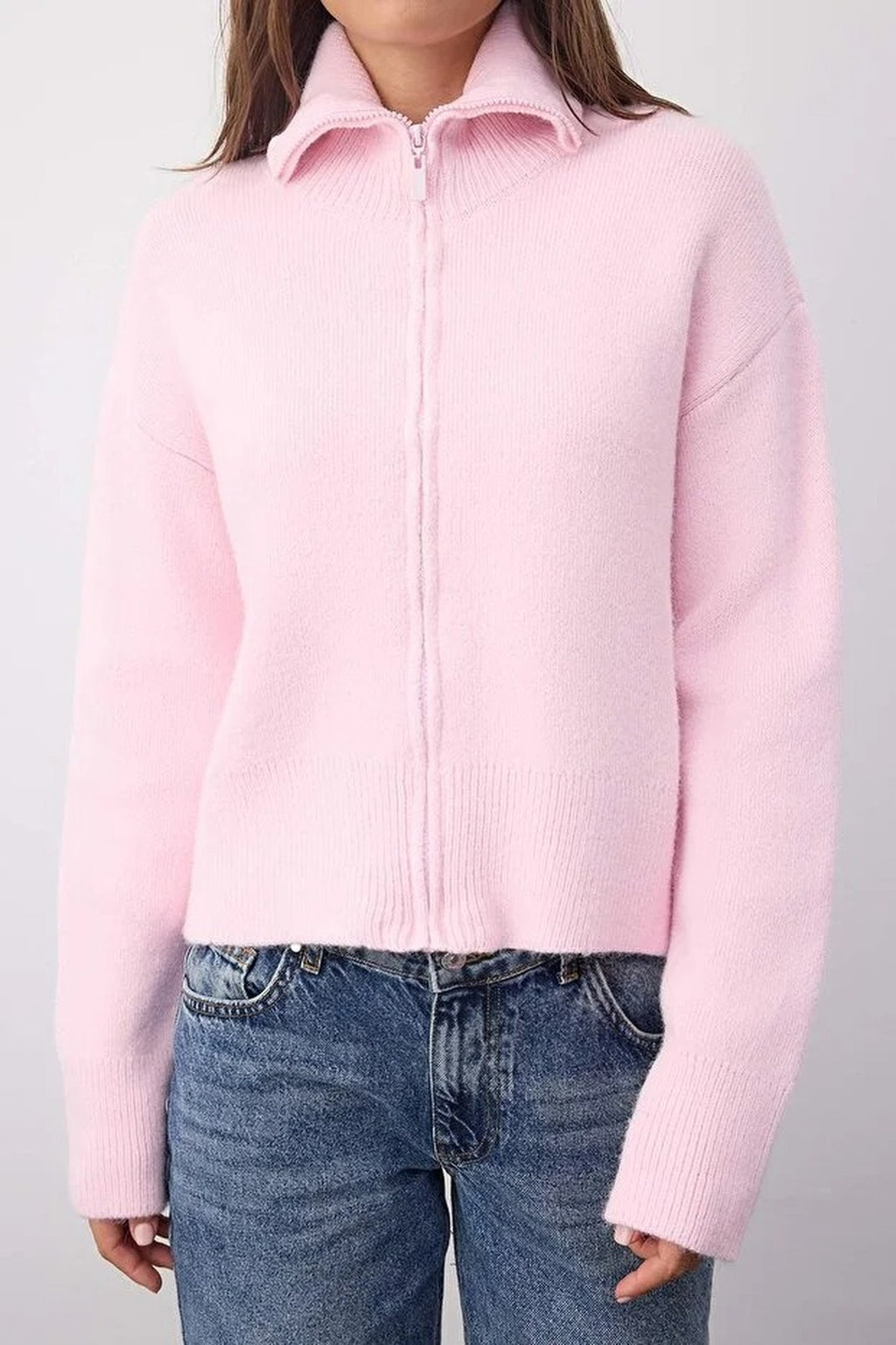 Soft Textured Oversize Knit Cardigan with Zipper