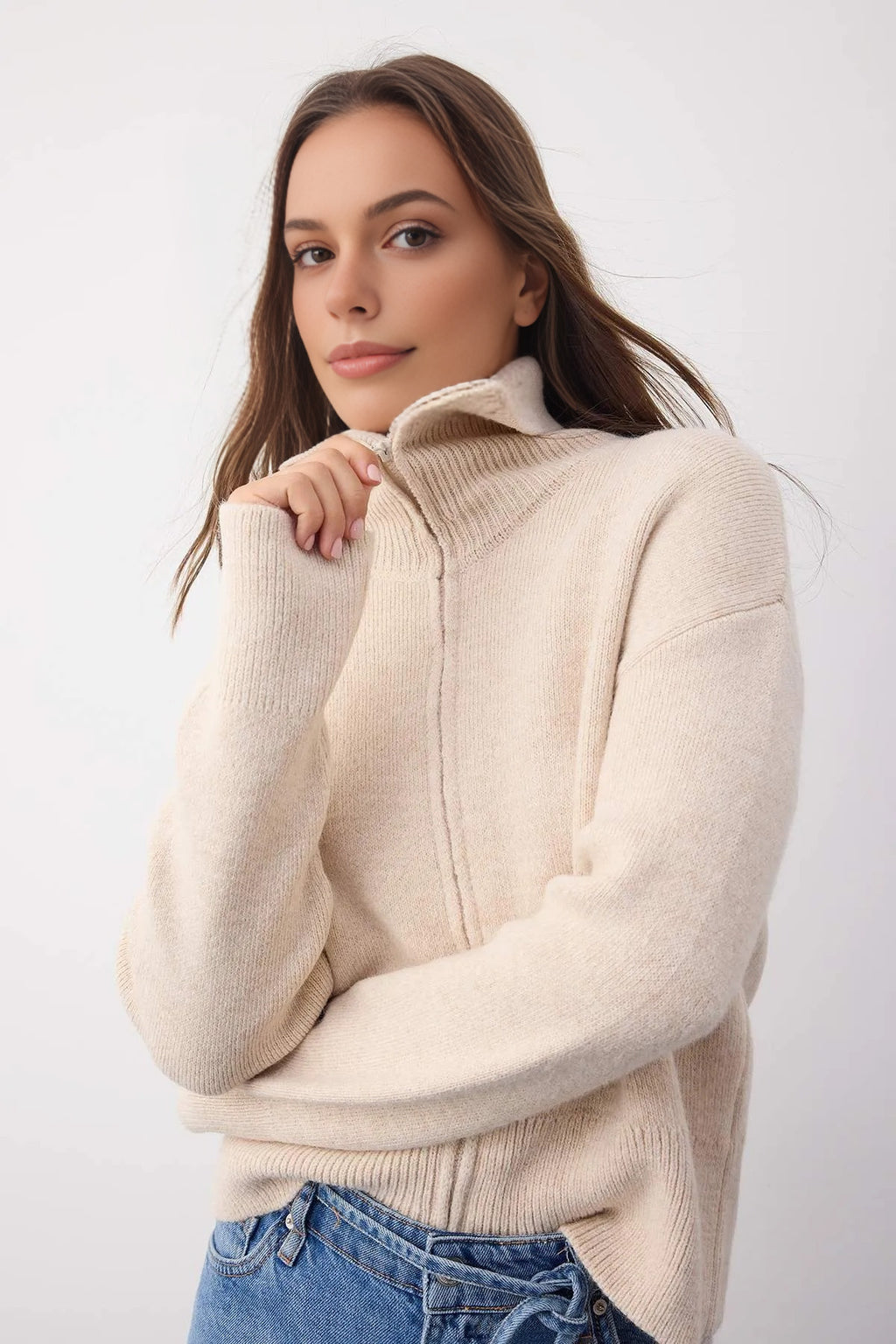 Soft Textured Oversize Knit Cardigan with Zipper