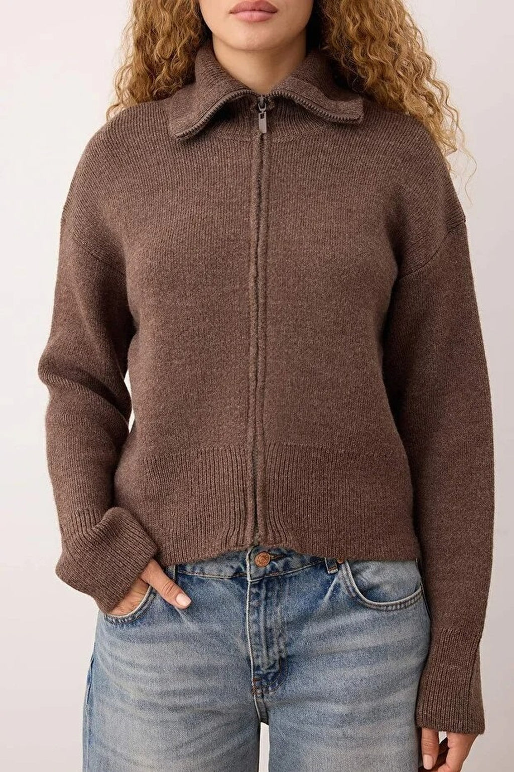 Soft Textured Oversize Knit Cardigan with Zipper