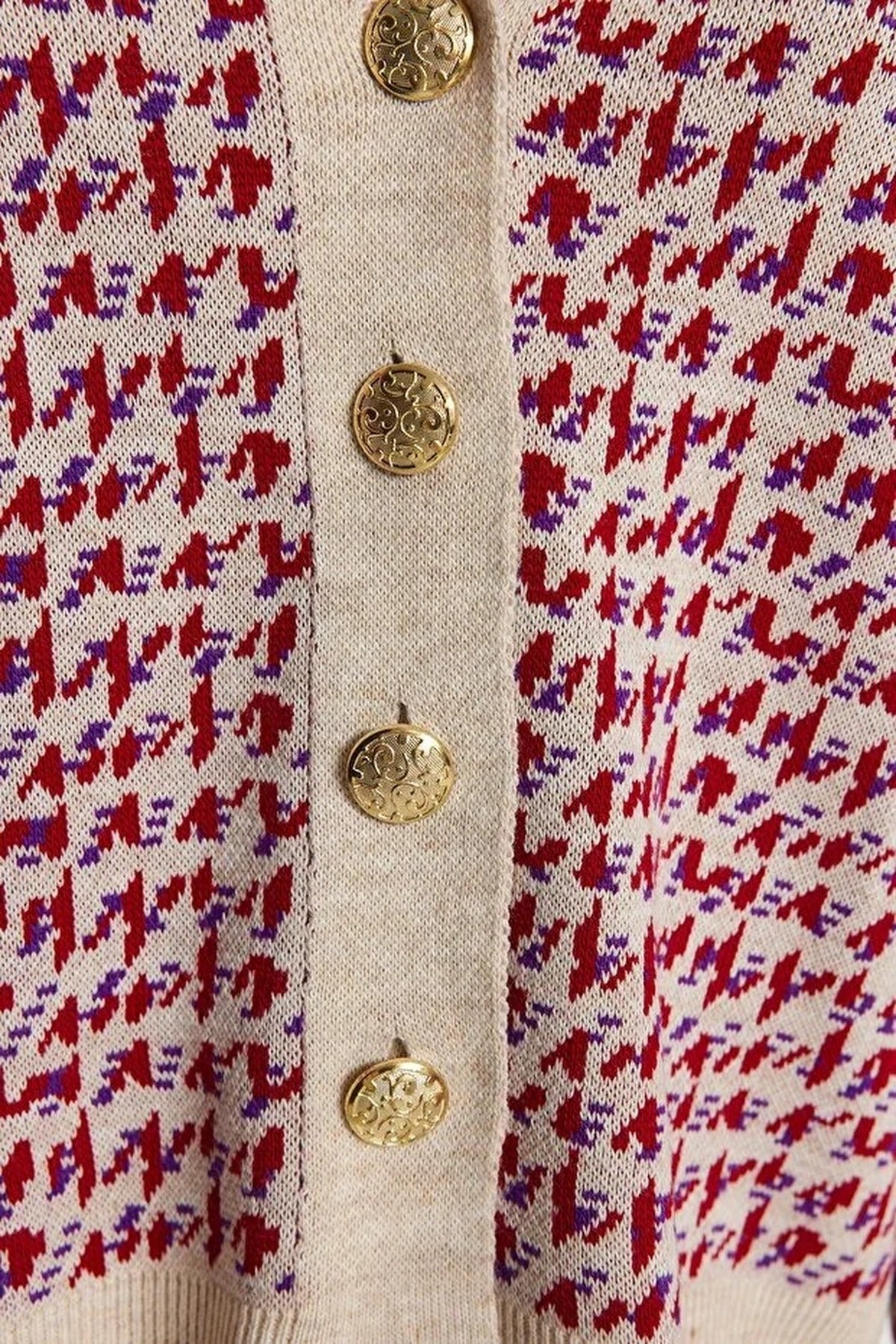 Patterned Knit Cardigan with Buttons Detail