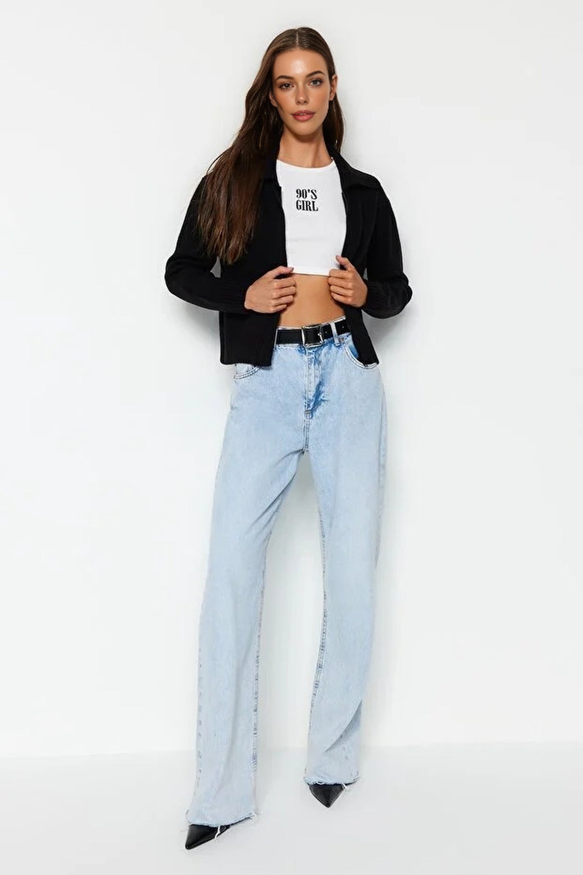 Soft Textured Turn-Down Collar Knit Cardigan with Zipper