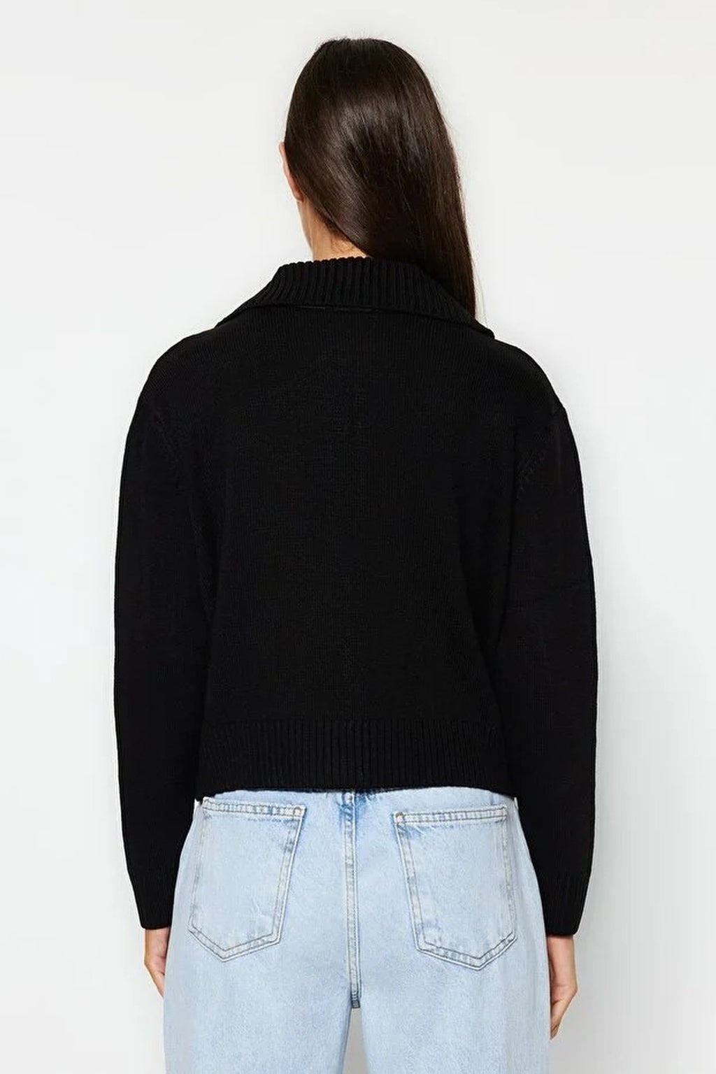 Soft Textured Turn-Down Collar Knit Cardigan with Zipper