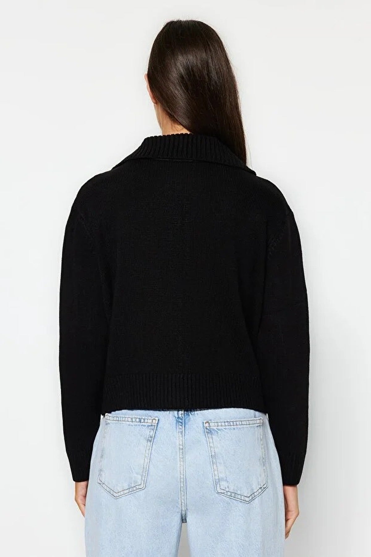 Soft Textured Turn-Down Collar Knit Cardigan with Zipper