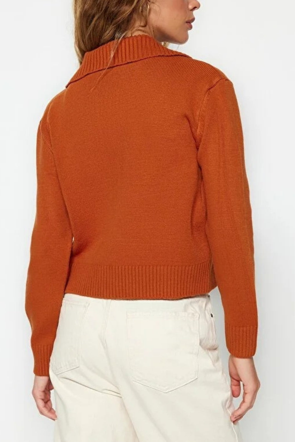 Soft Textured Turn-Down Collar Knit Cardigan with Zipper