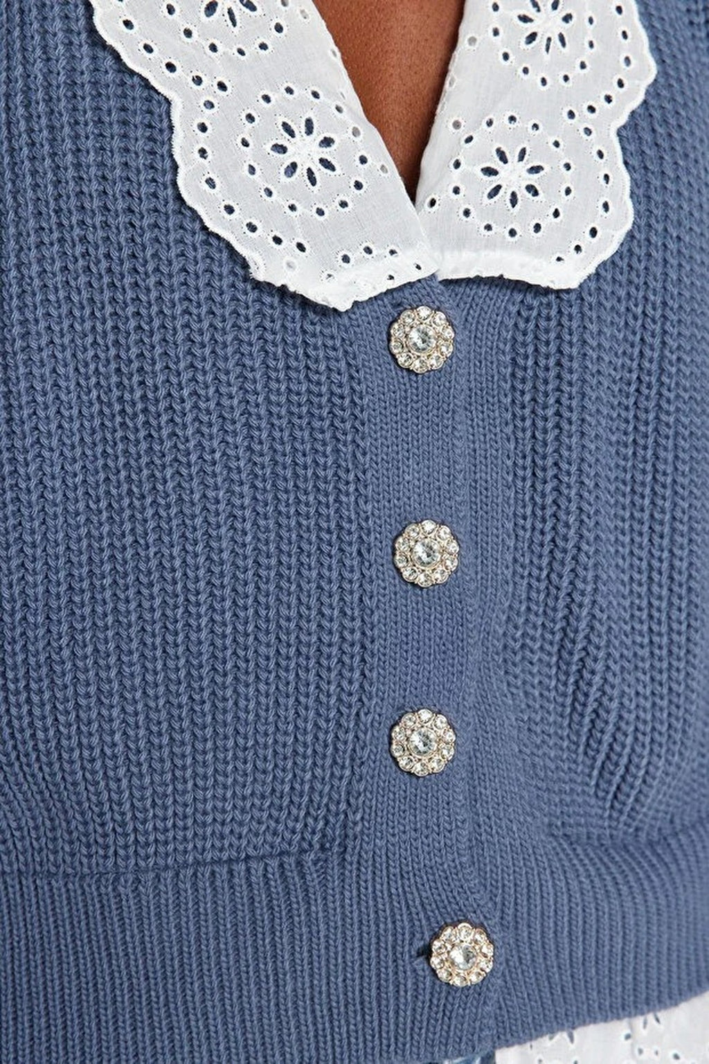 Crop V-Neck Knit Cardigan with Shirt Garnish Detail