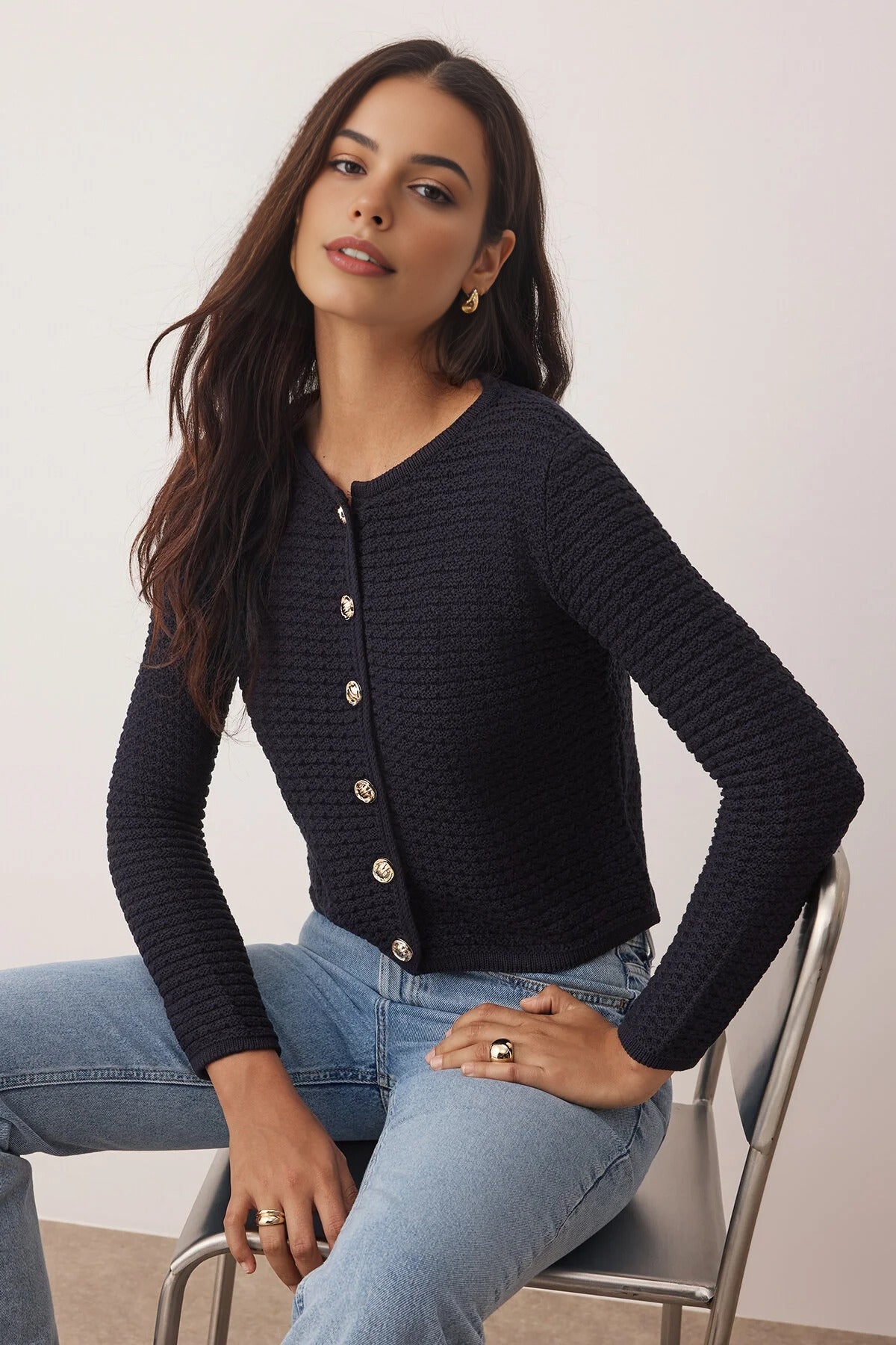 Textured Look Knit Cardigan