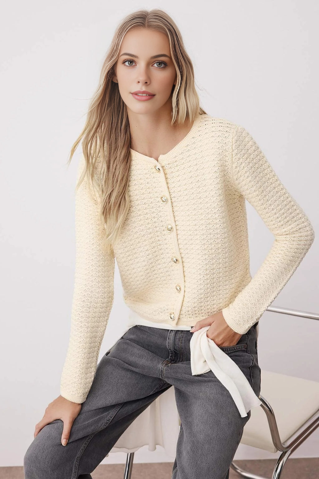 Textured Look Knit Cardigan