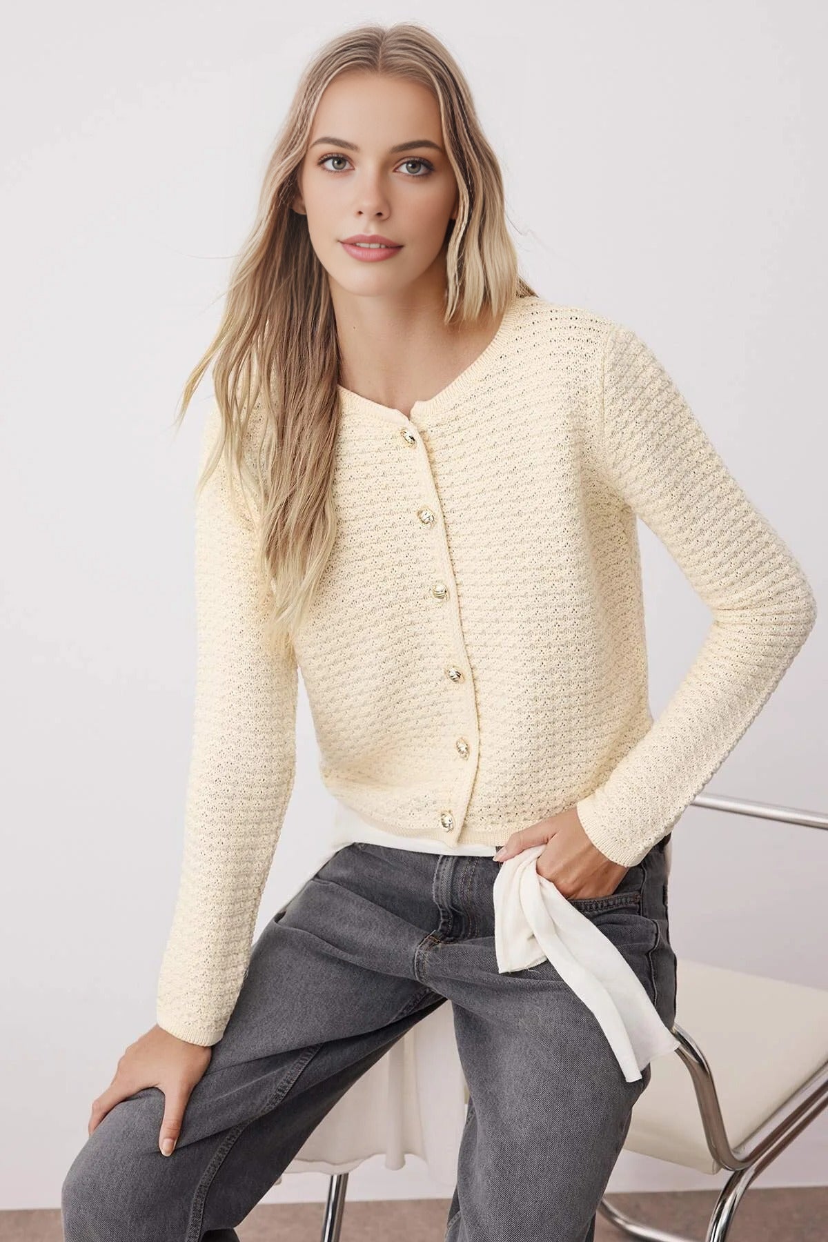 Textured Look Knit Cardigan