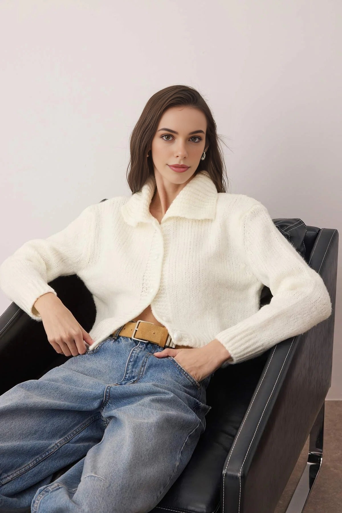 Oversize Crop Knit Cardigan