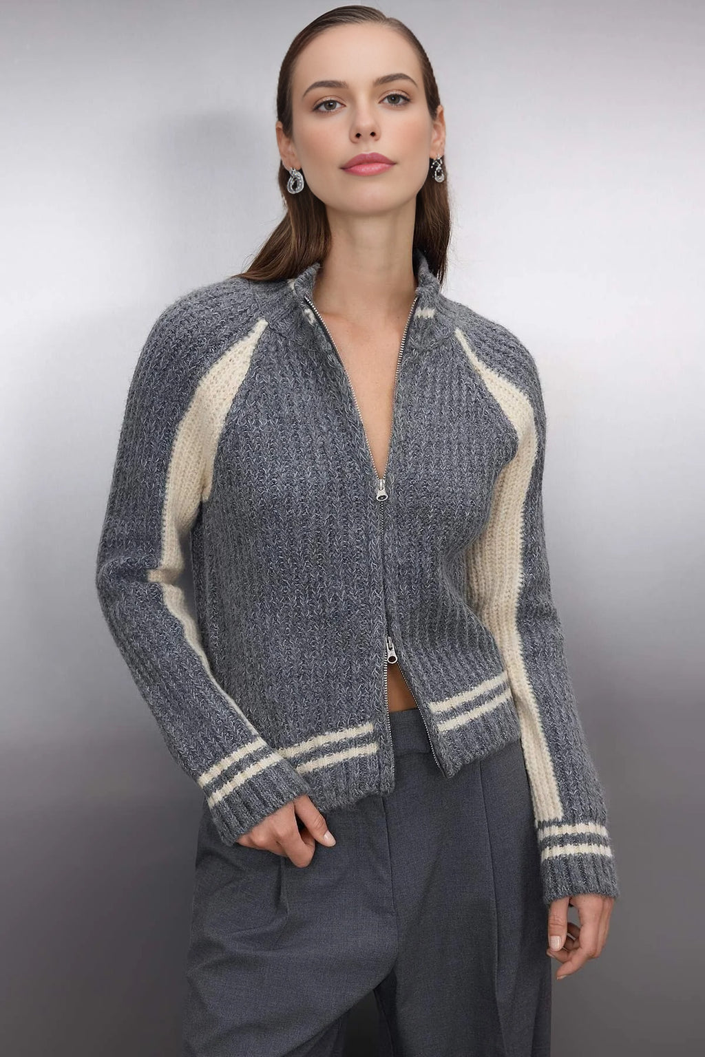 Soft Textured Knit Cardigan with Zipper Detail