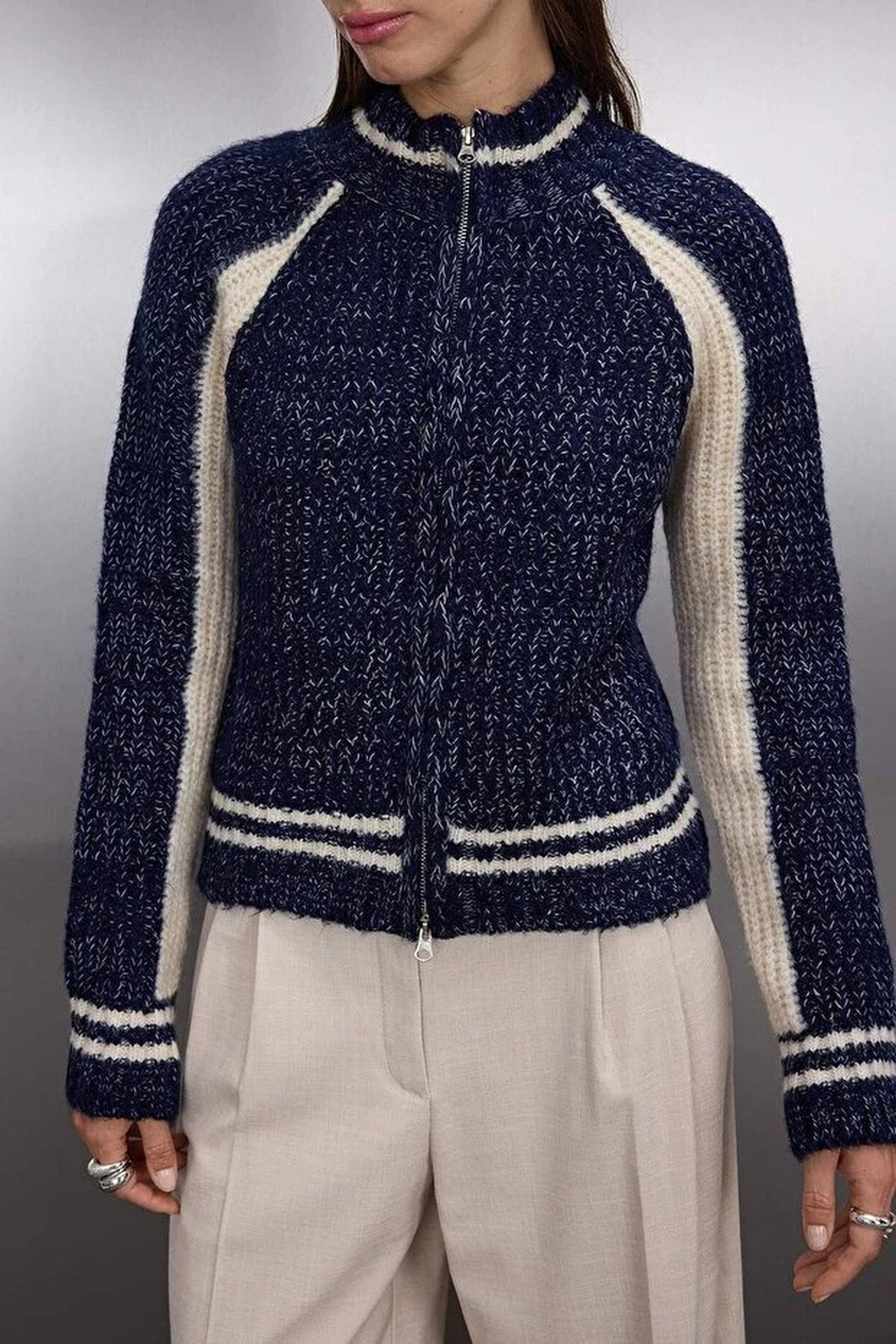Soft Textured Knit Cardigan with Zipper Detail