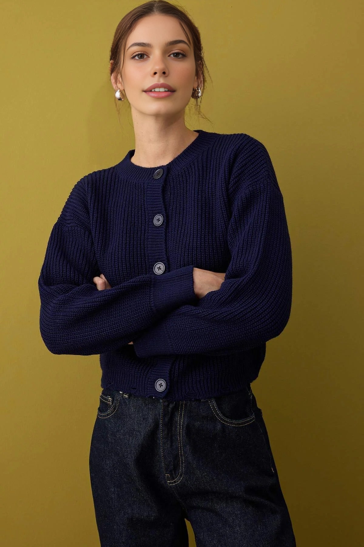 Crew Neck Knit Cardigan