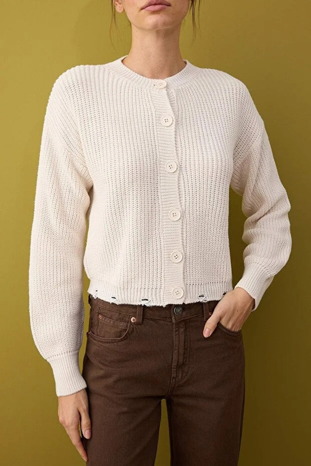 Crew Neck Knit Cardigan