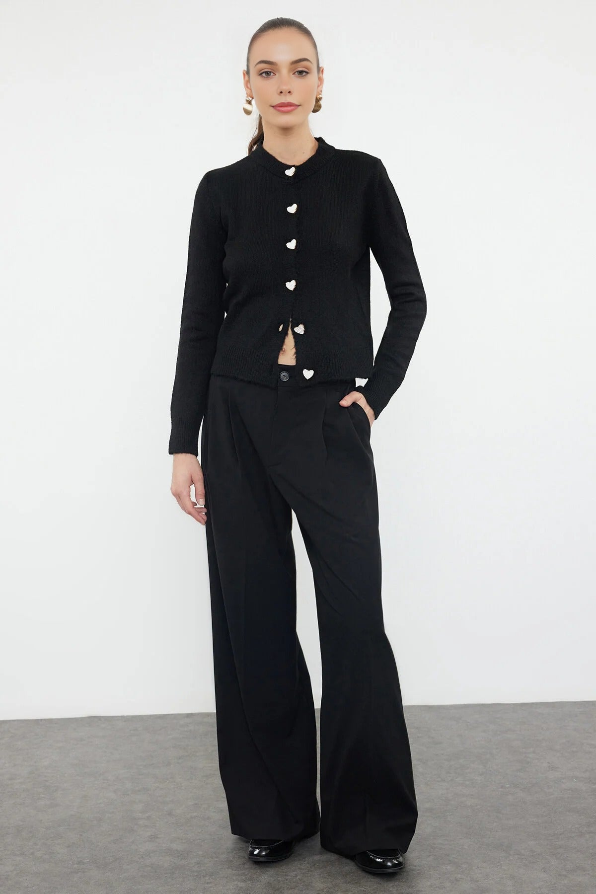 Soft-Textured Knit Cardigan with Jewelry Button Detail