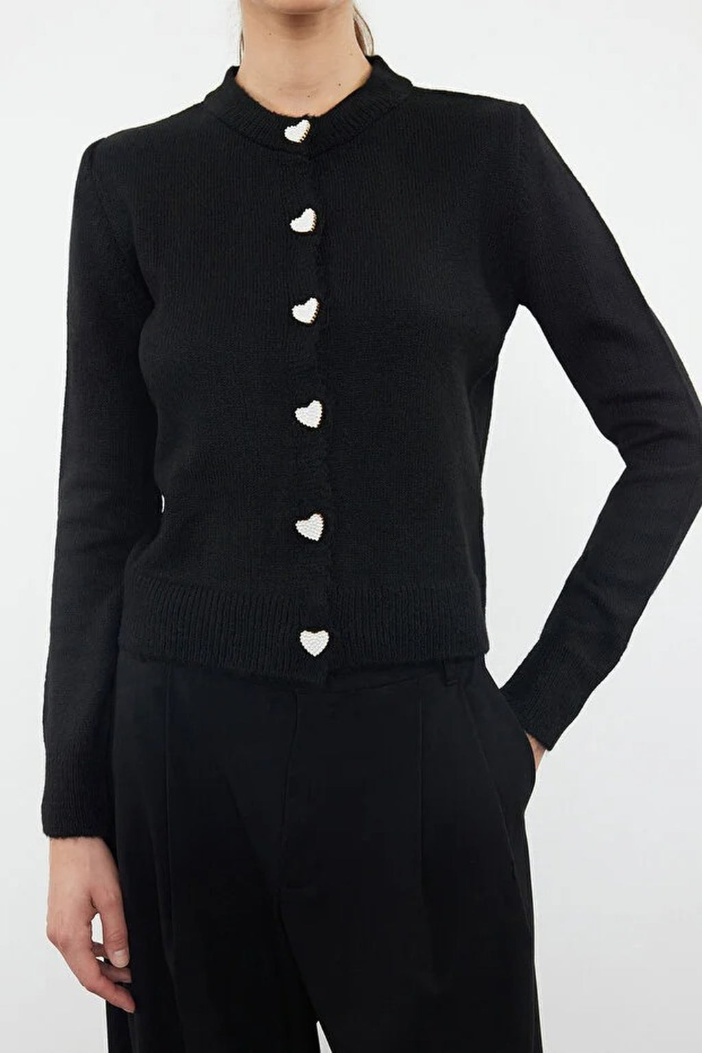 Soft-Textured Knit Cardigan with Jewelry Button Detail