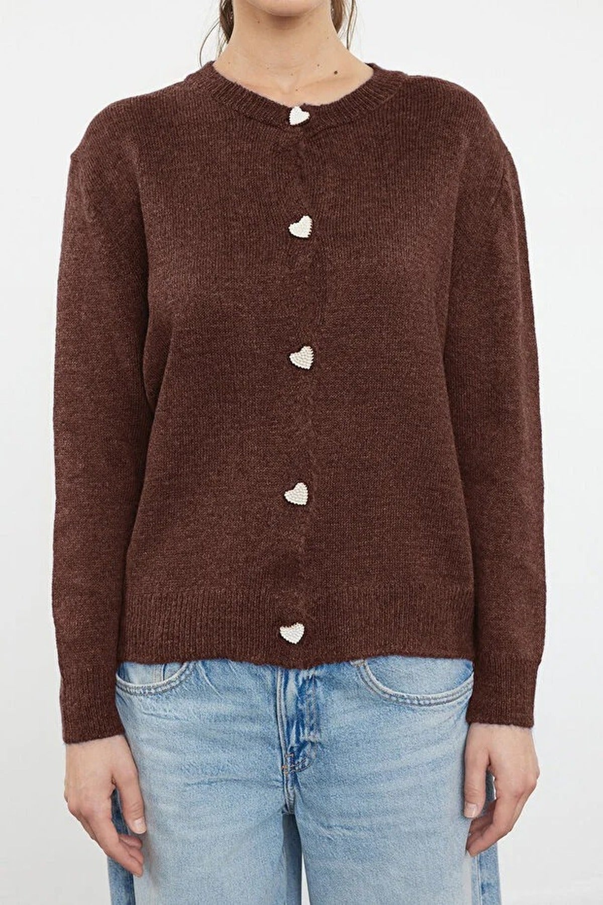 Soft-Textured Knit Cardigan with Jewelry Button Detail