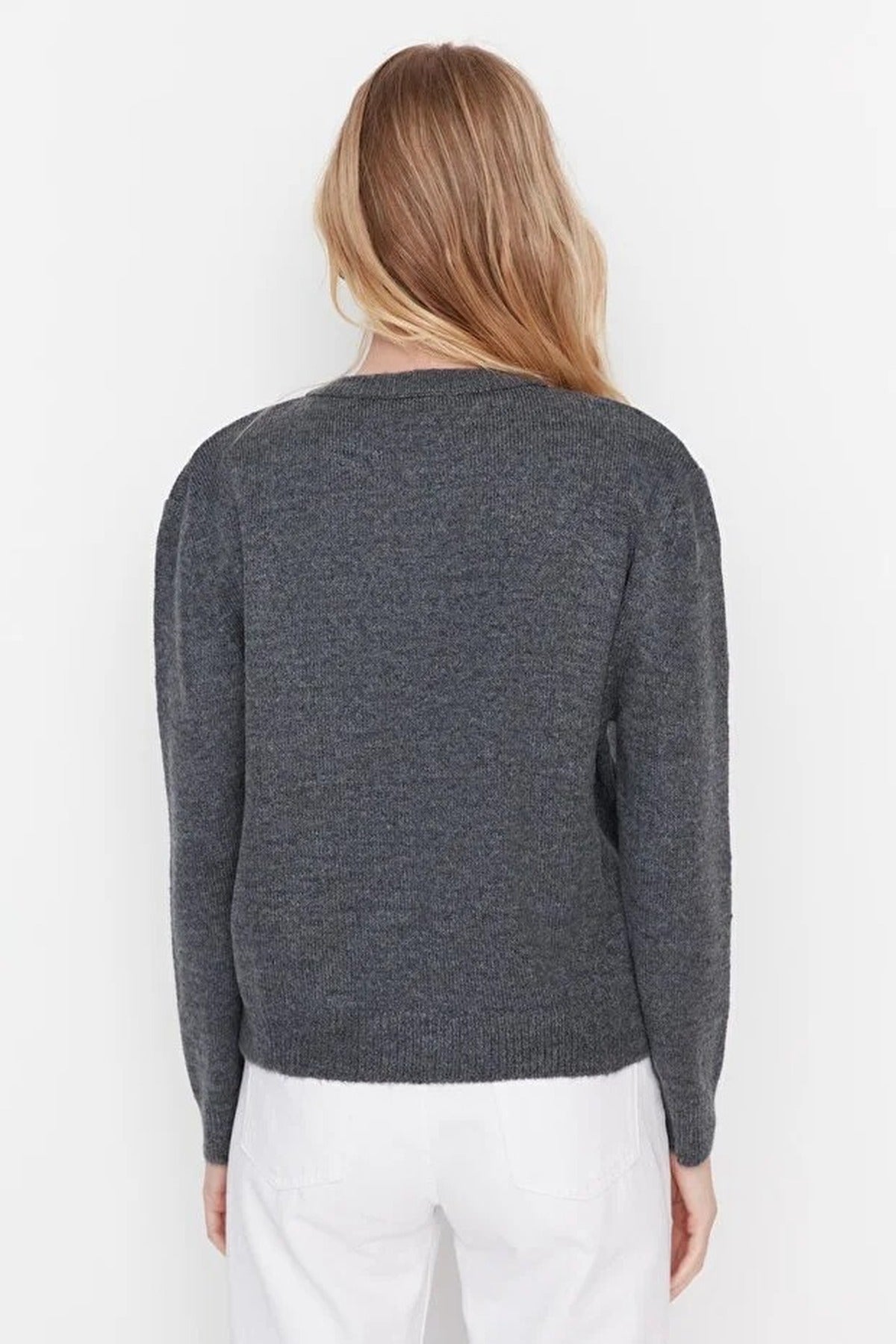 Soft-Textured Knit Cardigan with Jewelry Button Detail