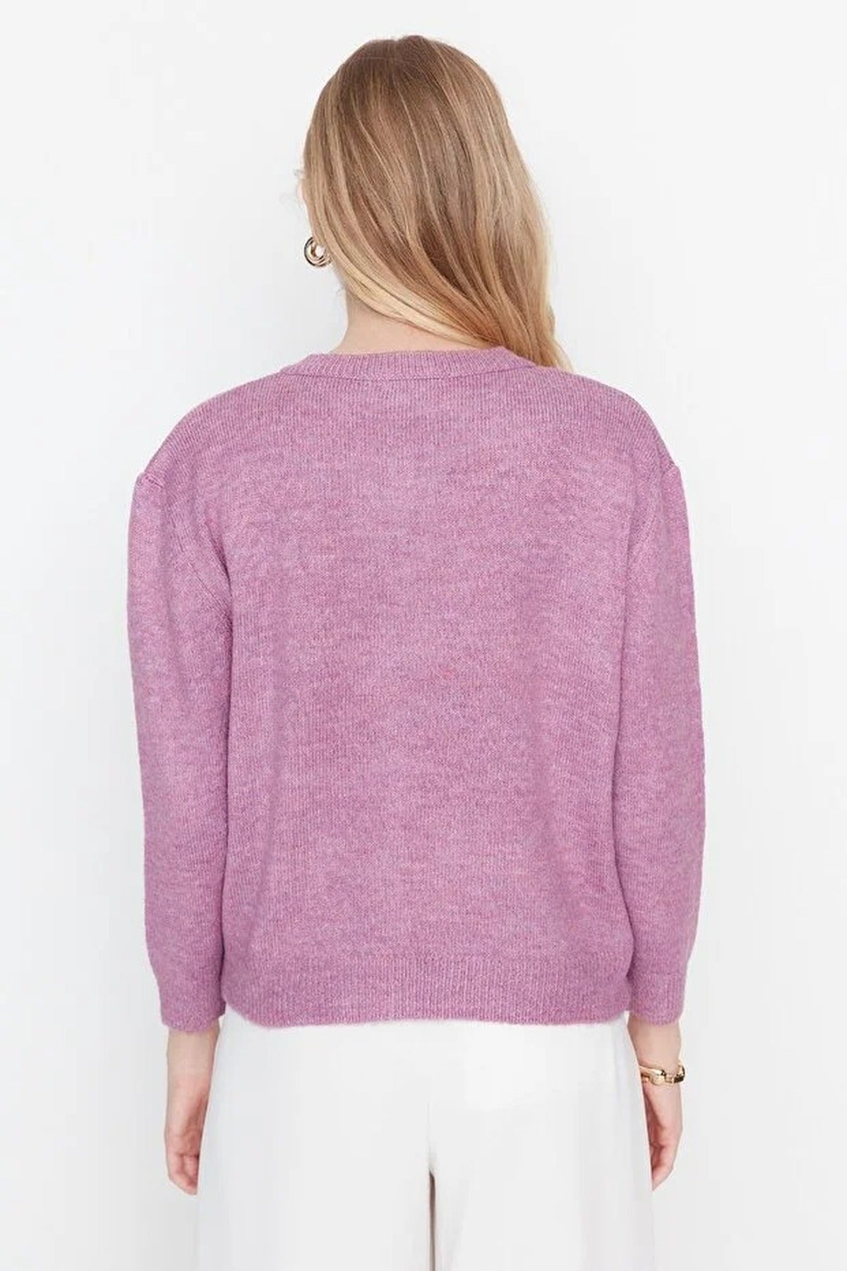 Soft-Textured Knit Cardigan with Jewelry Button Detail