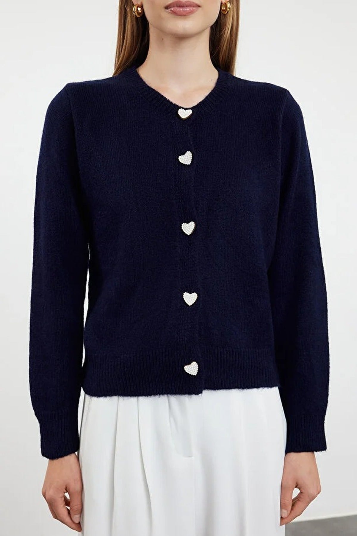 Soft-Textured Knit Cardigan with Jewelry Button Detail