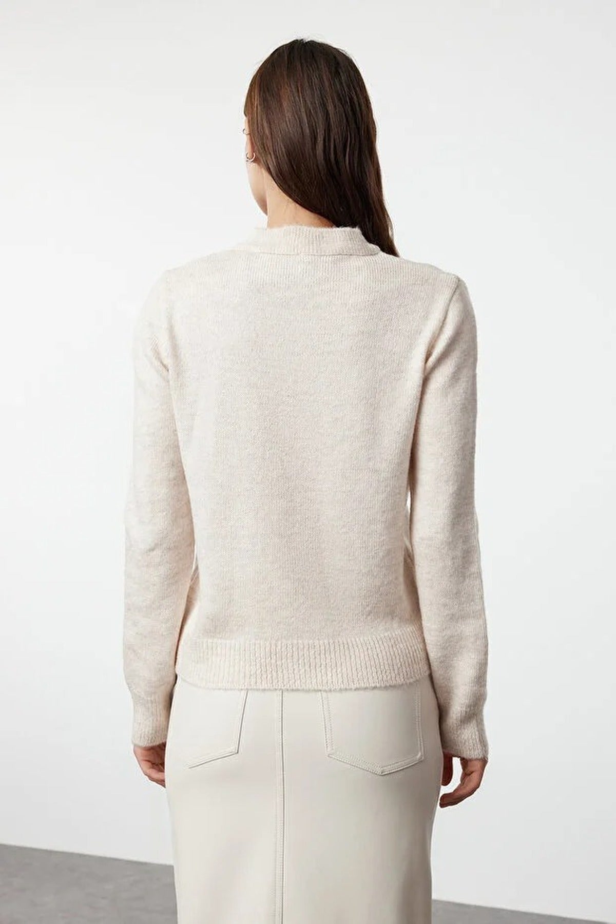 Soft-Textured Knit Cardigan with Jewelry Button Detail