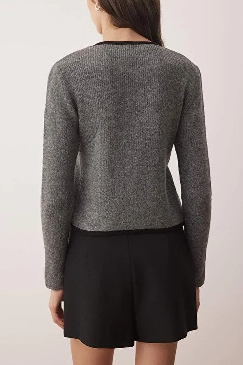 Crop Knit Cardigan with Ribbon Buttons Detail