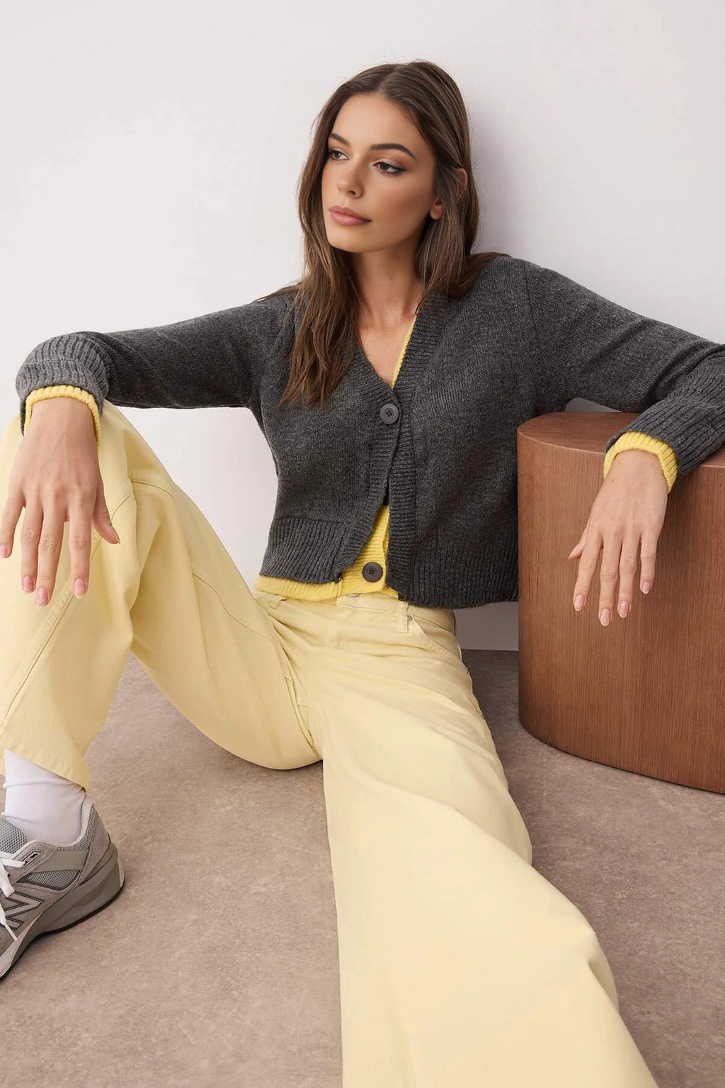 Crop Color Block V-Neck Soft-Textured Knit Cardigan