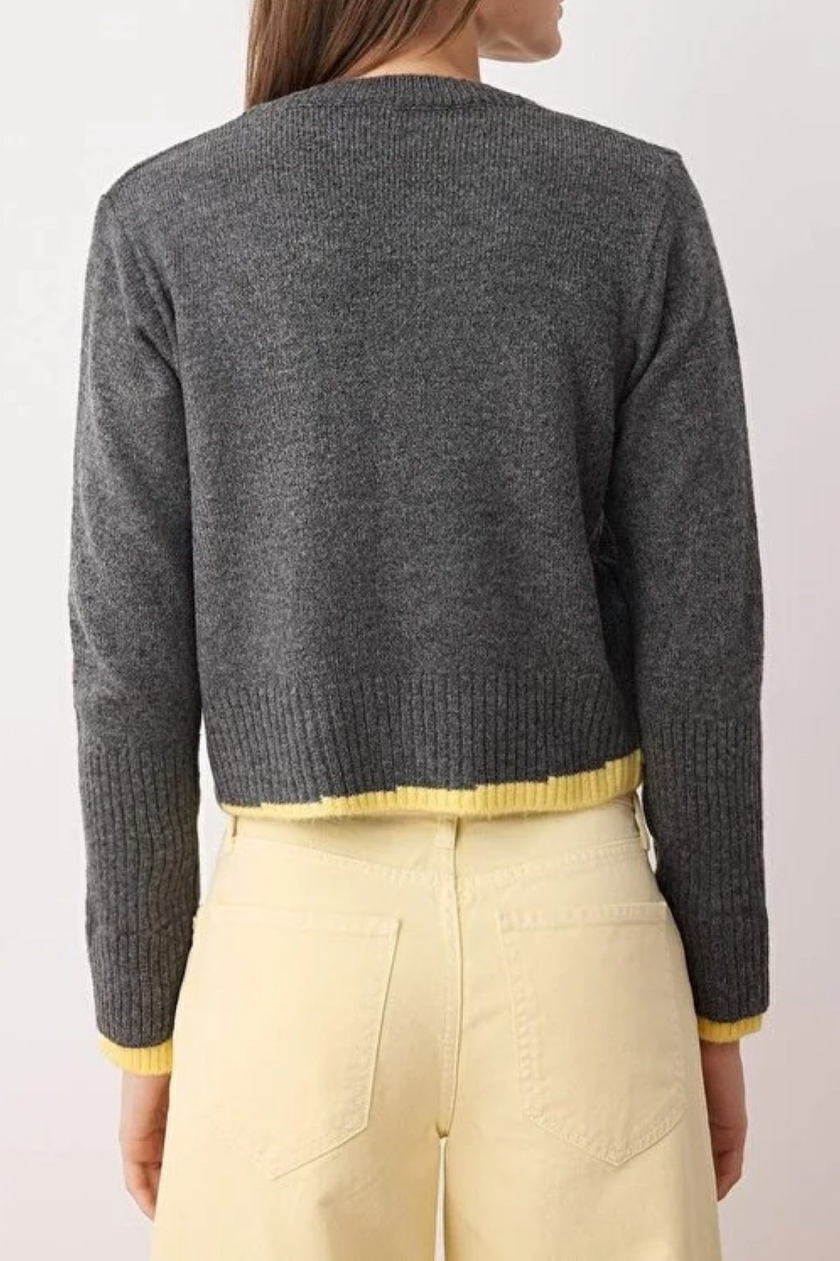 Crop Color Block V-Neck Soft-Textured Knit Cardigan