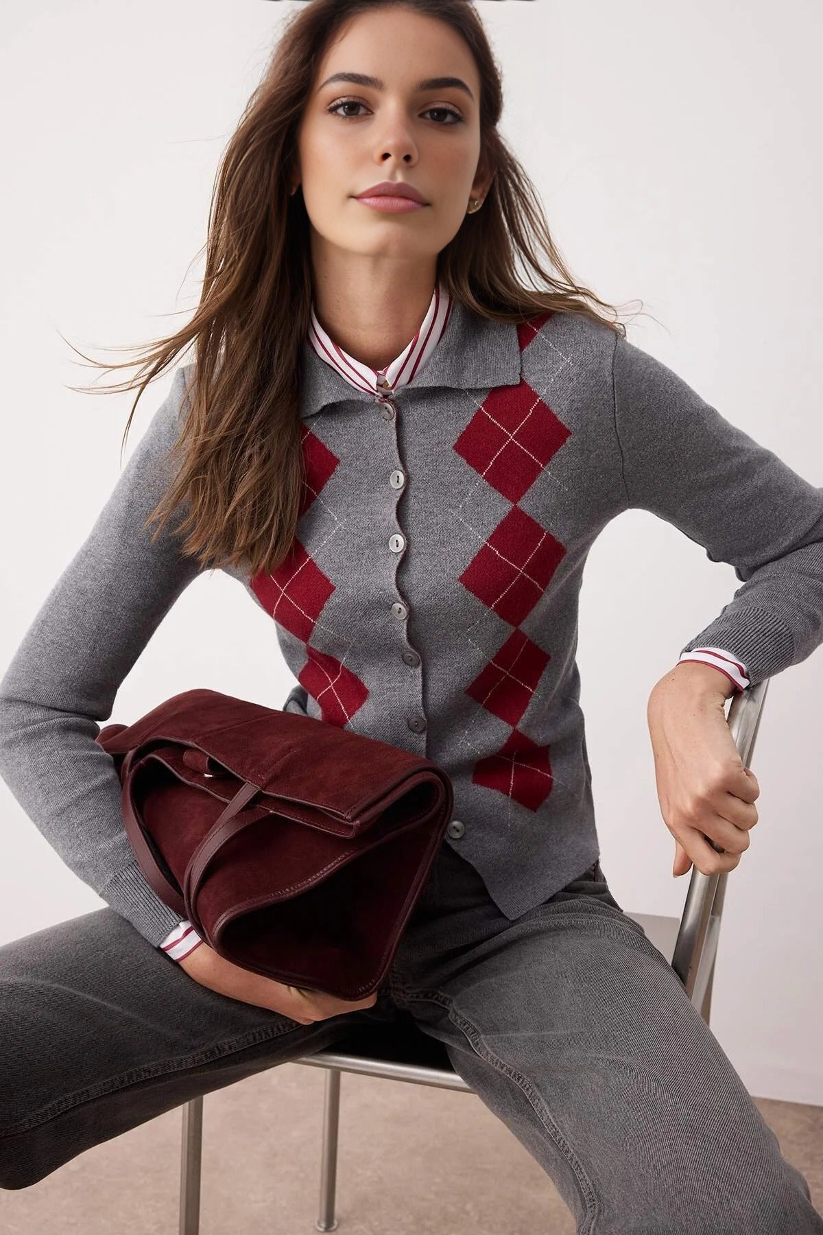 Mercerized Look Premium Yarn Polo Collar Knit Cardigan