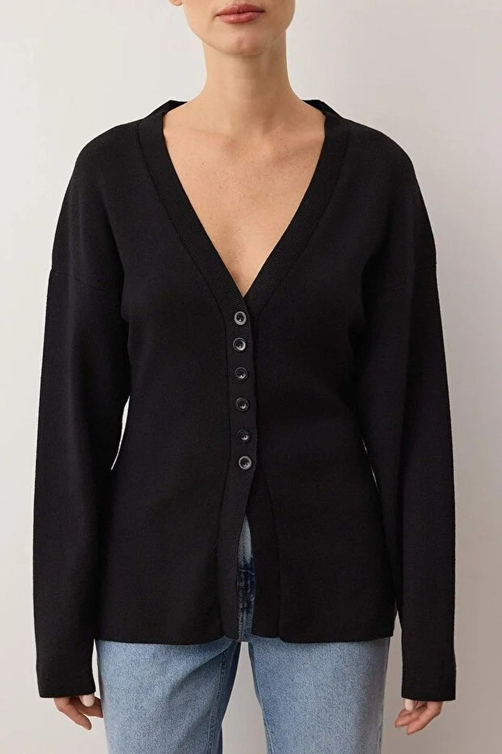 V-Neck Mercerized Look Premium Yarn Knit Cardigan