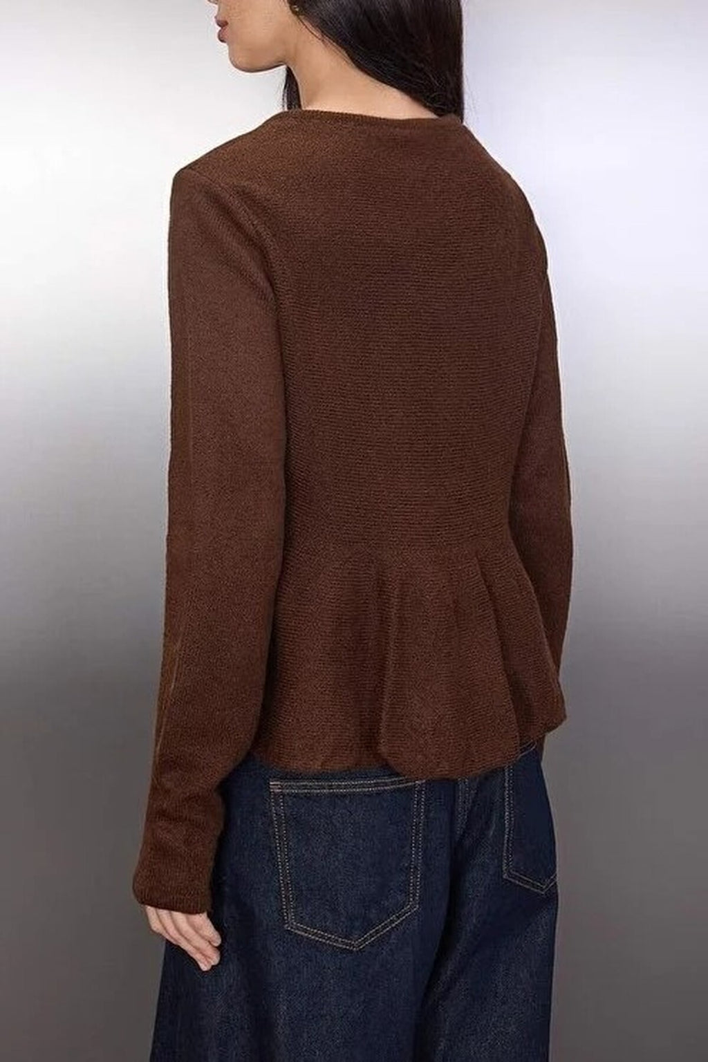 Crew Neck Flounced Hem Knit Cardigan