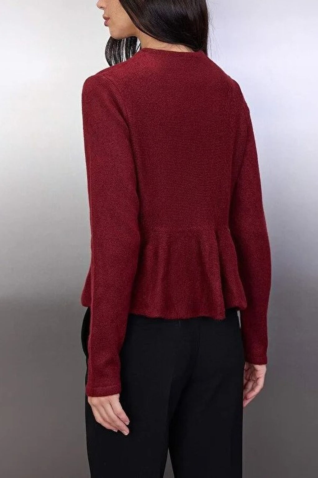 Crew Neck Flounced Hem Knit Cardigan