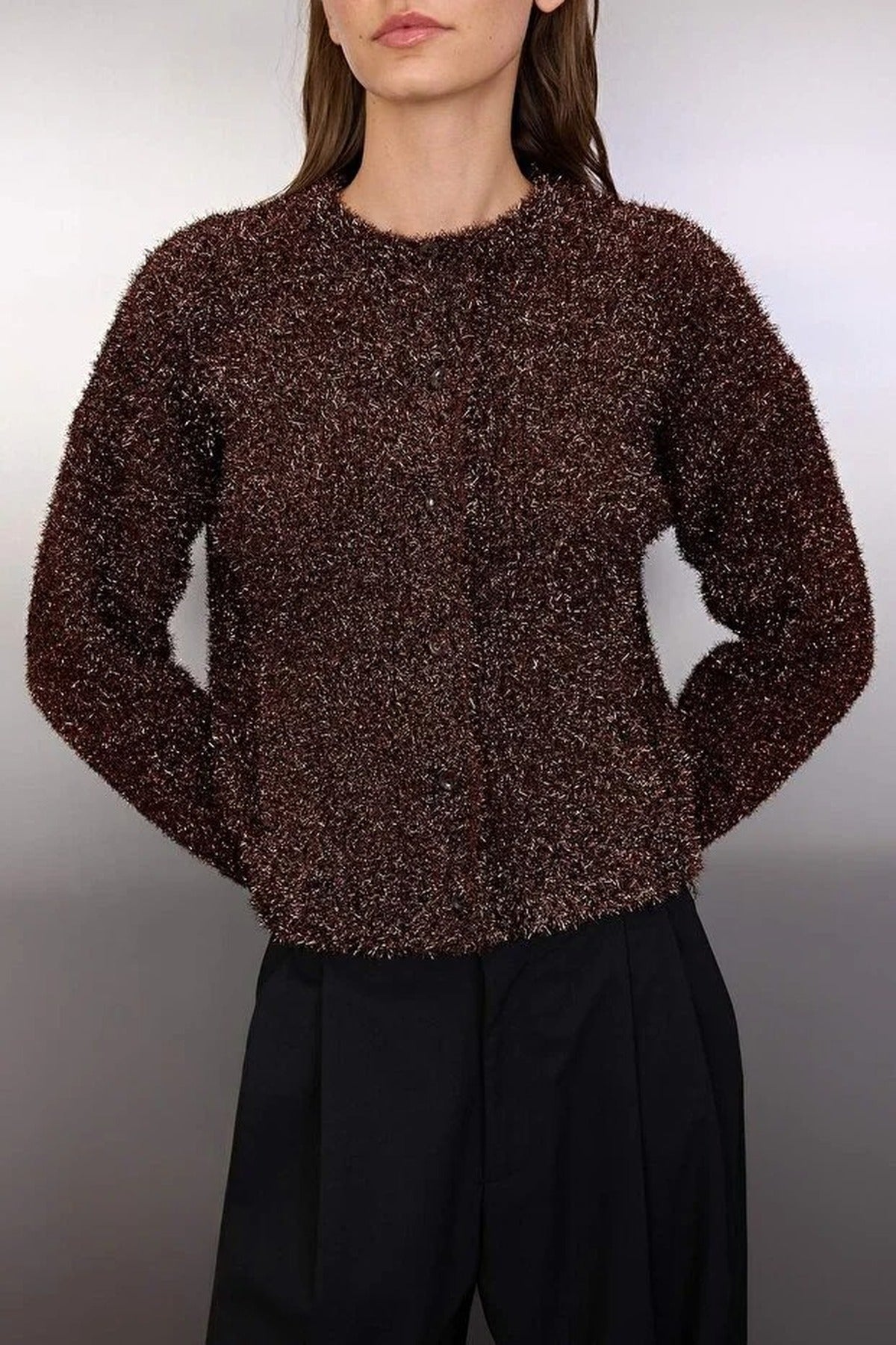 Glittery Beard Yarn Knit Cardigan