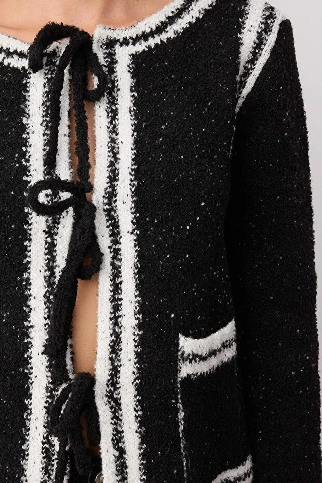Color Block Glittery Knit Cardigan with Embroidered Detail
