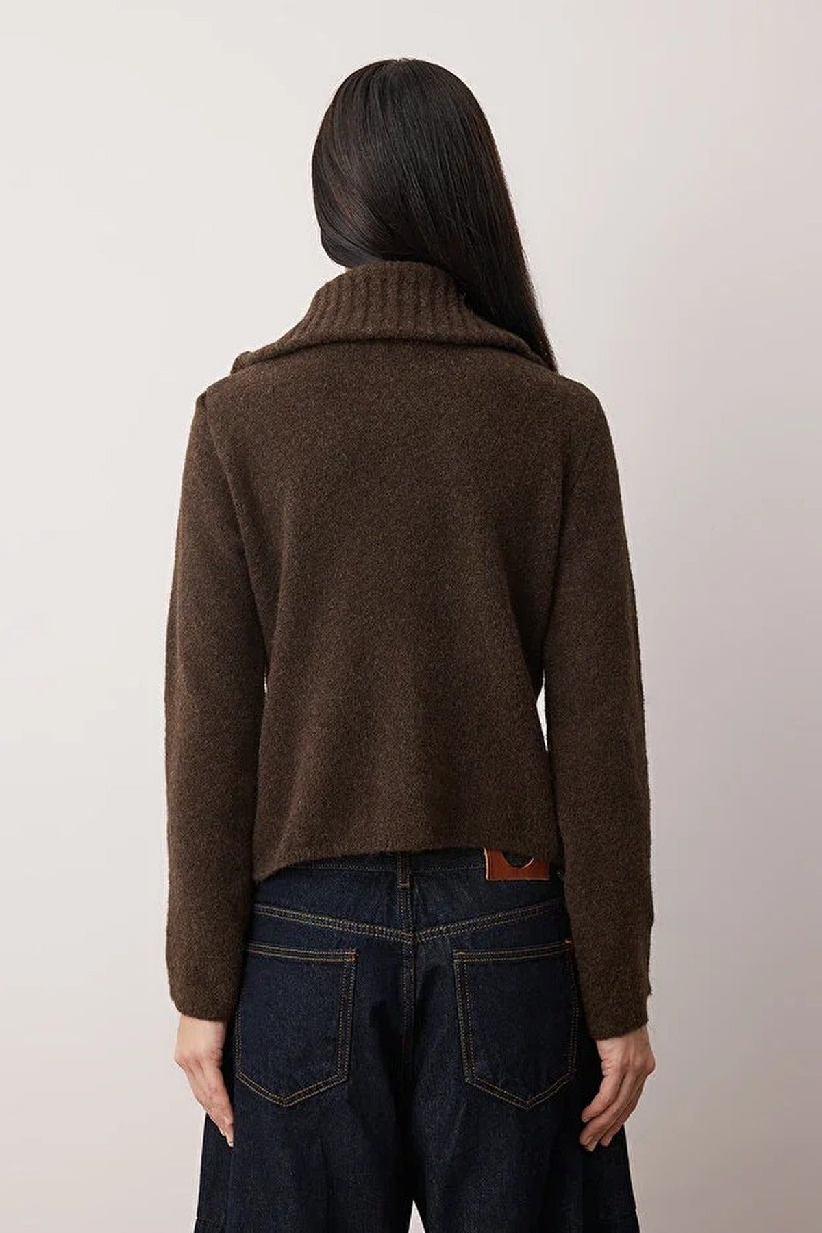 Wool Blended Beard Yarn Zippered Knit Cardigan