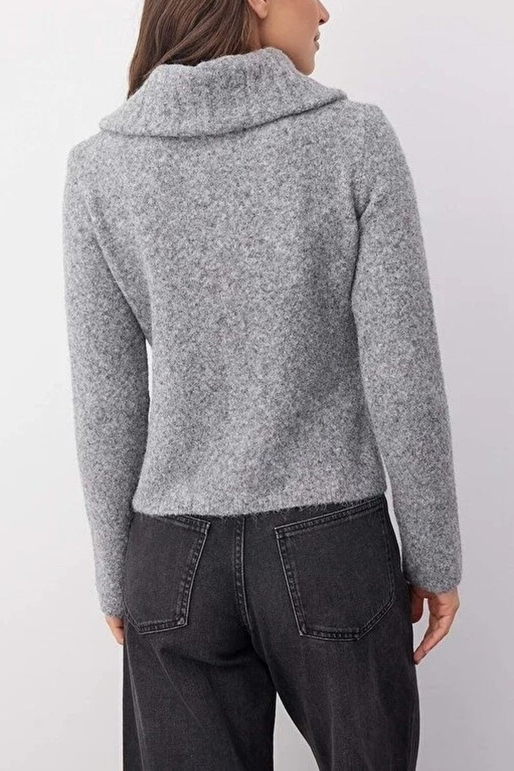 Wool Blended Beard Yarn Zippered Knit Cardigan