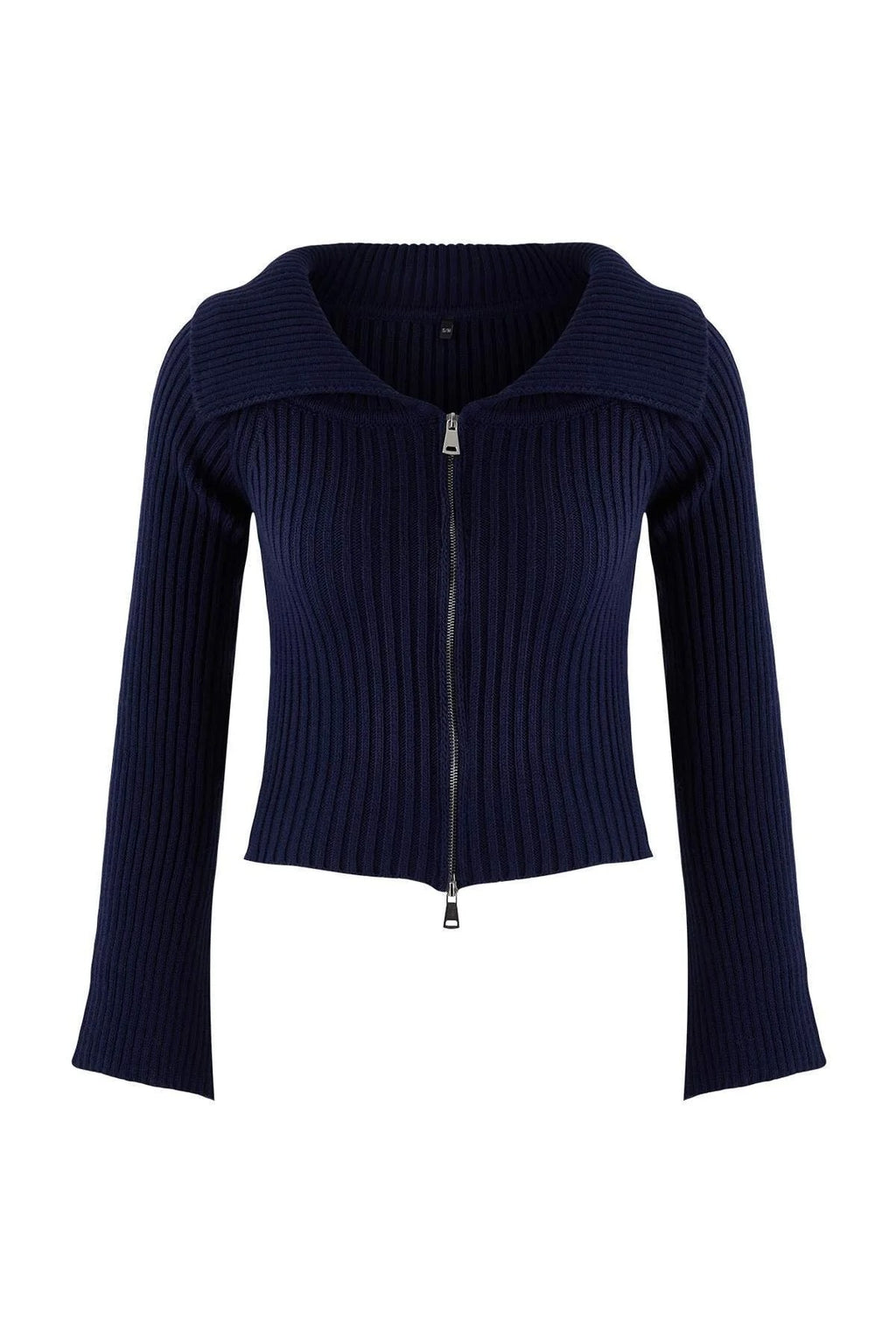 Turn-Down Collar Double Zippered Knit Cardigan